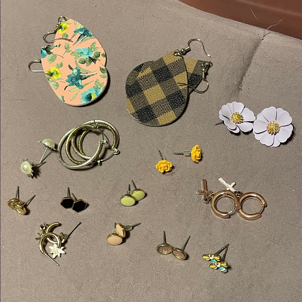 Floral and Plaid Earring Set
